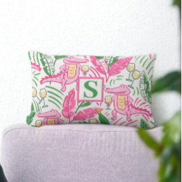 Preppy Alligator Wine Pink Green Monogram White Lendenkissen