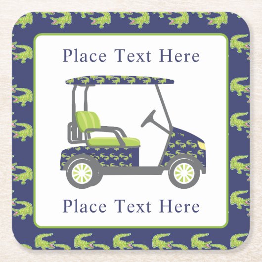 Preppy Alligators Golf Cart Rechteckiger Pappuntersetzer (Vorderseite)