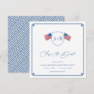 Preppy-amerikanische Rot-Weiß-Blau-Hochzeit Save The Date