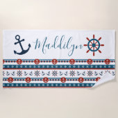 Preppy Anchor Personalisiert Name Beach Handtuch (Vorderseite)