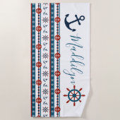 Preppy Anchor Personalisiert Name Beach Handtuch (Vorderseite)