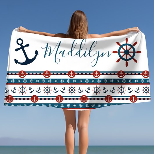 Preppy Anchor Personalisiert Name Beach Handtuch