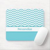 Preppy Aqua Blue und White Chevrons mit Namen Mousepad (Mit Mouse)