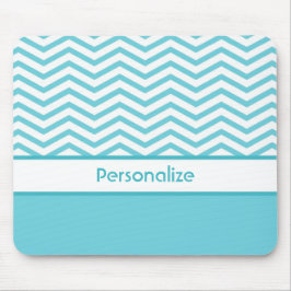 Preppy Aqua Blue und White Chevrons mit Namen Mousepad