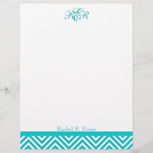 Preppy Aquamarin Zickzack Monogram Letterhead (Vorderseite)