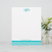 Preppy Aquamarin Zickzack Monogram Letterhead (Stehend Vorderseite)