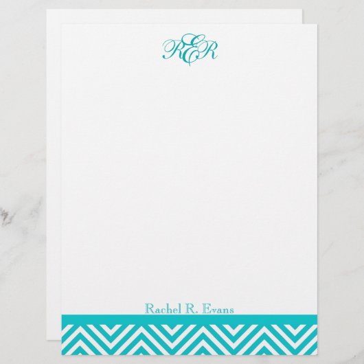 Preppy Aquamarin Zickzack Monogram Letterhead (Vorne/Hinten)