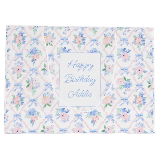 Preppy-Aquarell-Bogen und Blumen individuell anpas Große Geschenktüte (Rückseite)