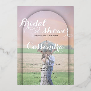 Preppy Arch Handgeschriebenes Heart Foto Brautpart Folieneinladung