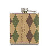 Preppy Argyle Khaki Armee Grün Braun Personalisier Flachmann (Rückseite)