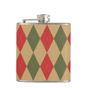 Preppy Argyle Khaki Armee Grün Rot Personalisiert Flachmann