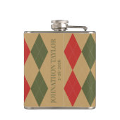 Preppy Argyle Khaki Armee Grün Rot Personalisiert Flachmann (Rückseite)