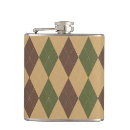 Preppy Argyle Khaki Army Green Brown Personalized Flachmann
