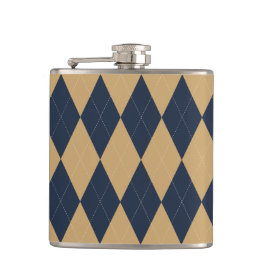 Preppy Argyle Khaki & Navy Personalized Groomsmen Flachmann