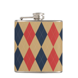 Preppy Argyle Khaki Navy Red Personalized Flachmann