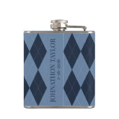 Preppy Argyle Navy- & Blaue personalisierte Grooms Flachmann (Rückseite)