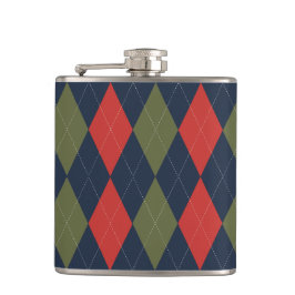 Preppy Argyle Navy Khaki Army Green Personalized Flachmann
