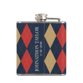 Preppy Argyle Navy Khaki Khaki Personalisiert Flachmann (Rückseite)