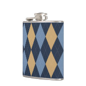 Preppy Argyle Navy Khaki Rauchblau Personalisiert Flachmann (Links)
