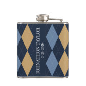 Preppy Argyle Navy Khaki Rauchblau Personalisiert Flachmann (Rückseite)