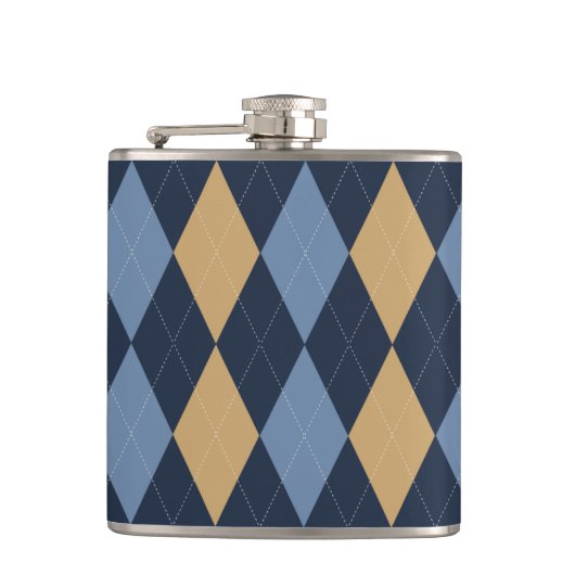 Preppy Argyle Navy Khaki Smoke Blue Personalized Flachmann (Vorderseite)