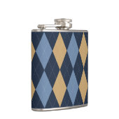 Preppy Argyle Navy Khaki Smoke Blue Personalized Flachmann (Rechts)