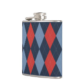 Preppy Argyle Navy Rot Smoke Blau Personalisiert Flachmann (Links)