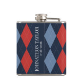 Preppy Argyle Navy Rot Smoke Blau Personalisiert Flachmann (Rückseite)
