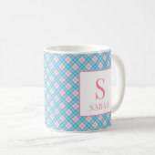 Preppy Argyle Rosa Blau Benutzername Kaffeetasse (VorderseiteRechts)