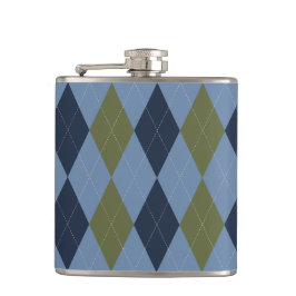 Preppy Argyle Smoke Blue Green Navy Personalized  Flachmann
