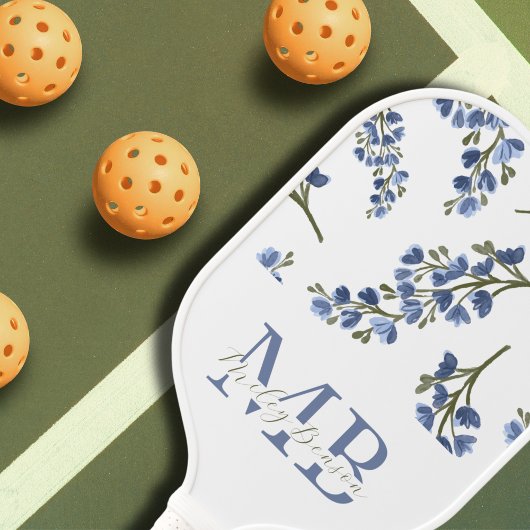 Preppy-Ästhetik Retro-Wildblumen Blue Monogram Pickleball Schläger