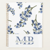 Preppy-Ästhetik Retro-Wildblumen Blue Monogram Planer (Vorderseite)