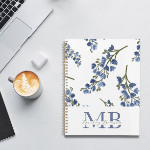 Preppy-Ästhetik Retro-Wildblumen Blue Monogram Planer