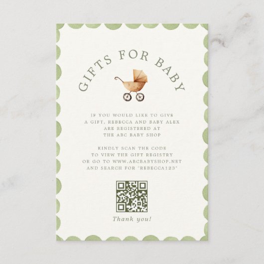 Preppy Baby Carriage Grandmillennial Baby Shower Begleitkarte (Vorderseite)