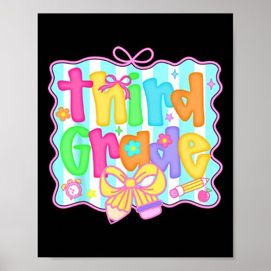 Preppy Back To School 3rd Grade Coquette Bow Girls Poster (Vorne)