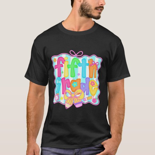 Preppy Back To School 5th Grade Coquette Bow Girls T-Shirt (Vorderseite)