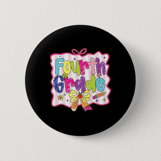 Preppy Back To School Coquette Vierte Klasse Mädch Button (Vorderseite)