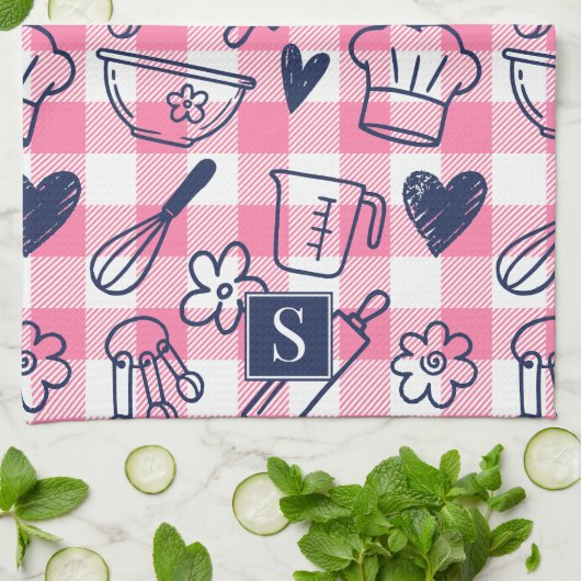 Preppy Baking Pink Gingham  Geschirrtuch (Gefaltet)