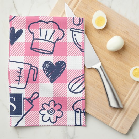 Preppy Baking Pink Gingham  Geschirrtuch (Viertel Falte)