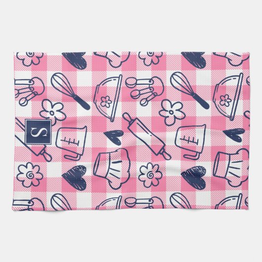 Preppy Baking Pink Gingham  Geschirrtuch (Horizontal)