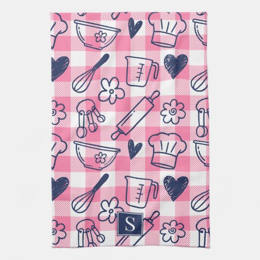 Preppy Baking Pink Gingham  Geschirrtuch (Vertikal)