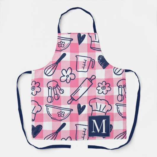 Preppy Baking Pink Gingham Recipe Schürze (Vorderseite)