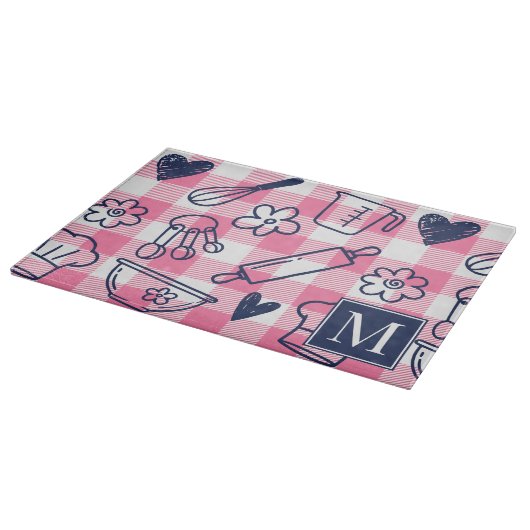 Preppy Baking Pink Gingham Schneidebrett (Ecke)