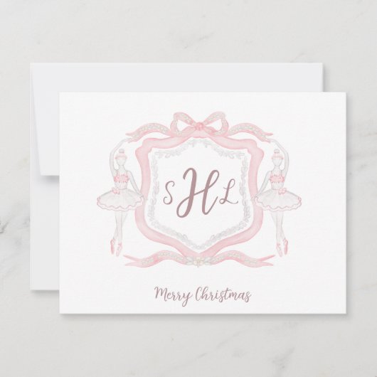 Preppy Ballet Monogram Foto Weihnachtskarte Mitteilungskarte (Vorderseite)