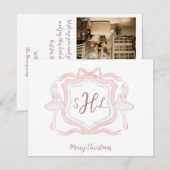 Preppy Ballet Monogram Foto Weihnachtskarte Mitteilungskarte (Vorne/Hinten)