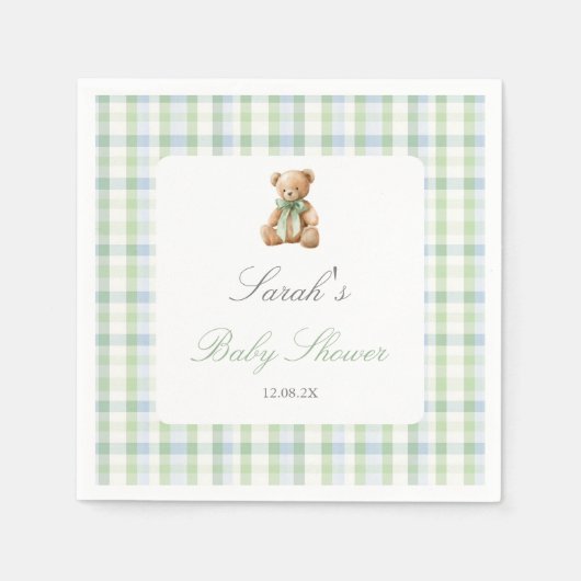Preppy-Bär-Baby-Party Junge Serviette (Vorderseite)