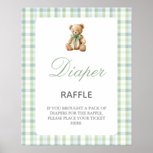 Preppy-Bär-Baby-Party-Junge-Windel-Raffle-Schild Poster (Vorne)