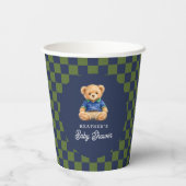 Preppy-Bär-Checkboard-Baby-Shower Pappbecher (Rückseite)