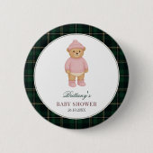 Preppy-Bär-Grün-Kariert-Baby-Party-Button Button (Vorderseite)