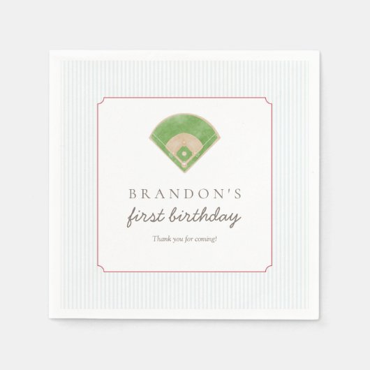 Preppy Baseball First Birthday Rookie One Party Serviette (Vorderseite)